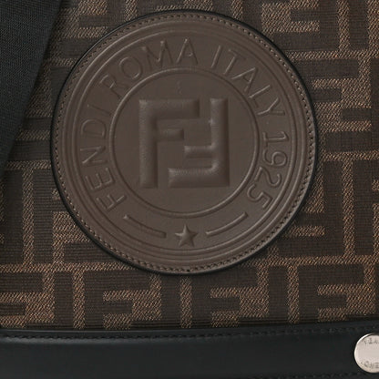 Fendi Glazed Fabric Vitello Century FF 1974 Stamp Patch Messenger Bag Mogano Panna Black 9 of 12