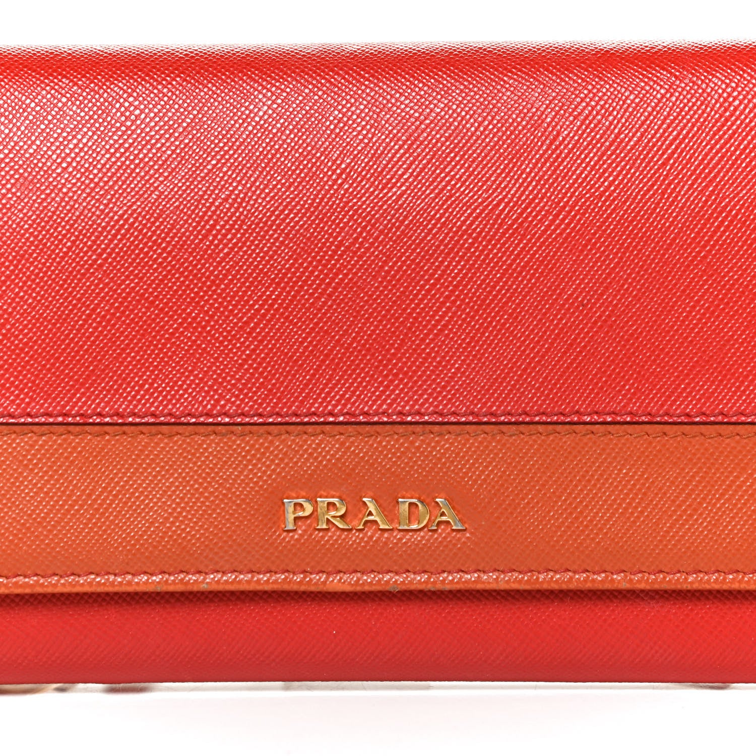 Prada Saffiano Metal Oro Chain Wallet Red Orange 7 of 13