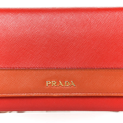 Prada Saffiano Metal Oro Chain Wallet Red Orange 7 of 13