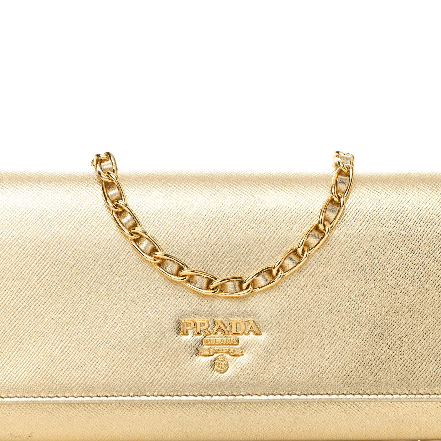 Prada Saffiano Metal Oro Chain Wallet Platino 7 of 9