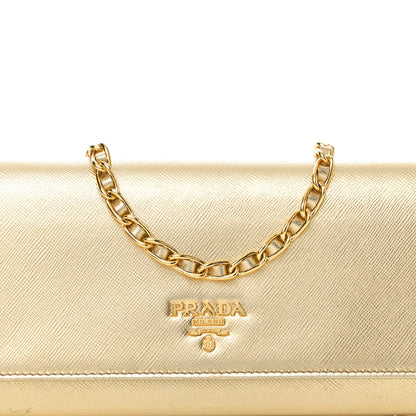 Prada Saffiano Metal Oro Chain Wallet Platino 7 of 9