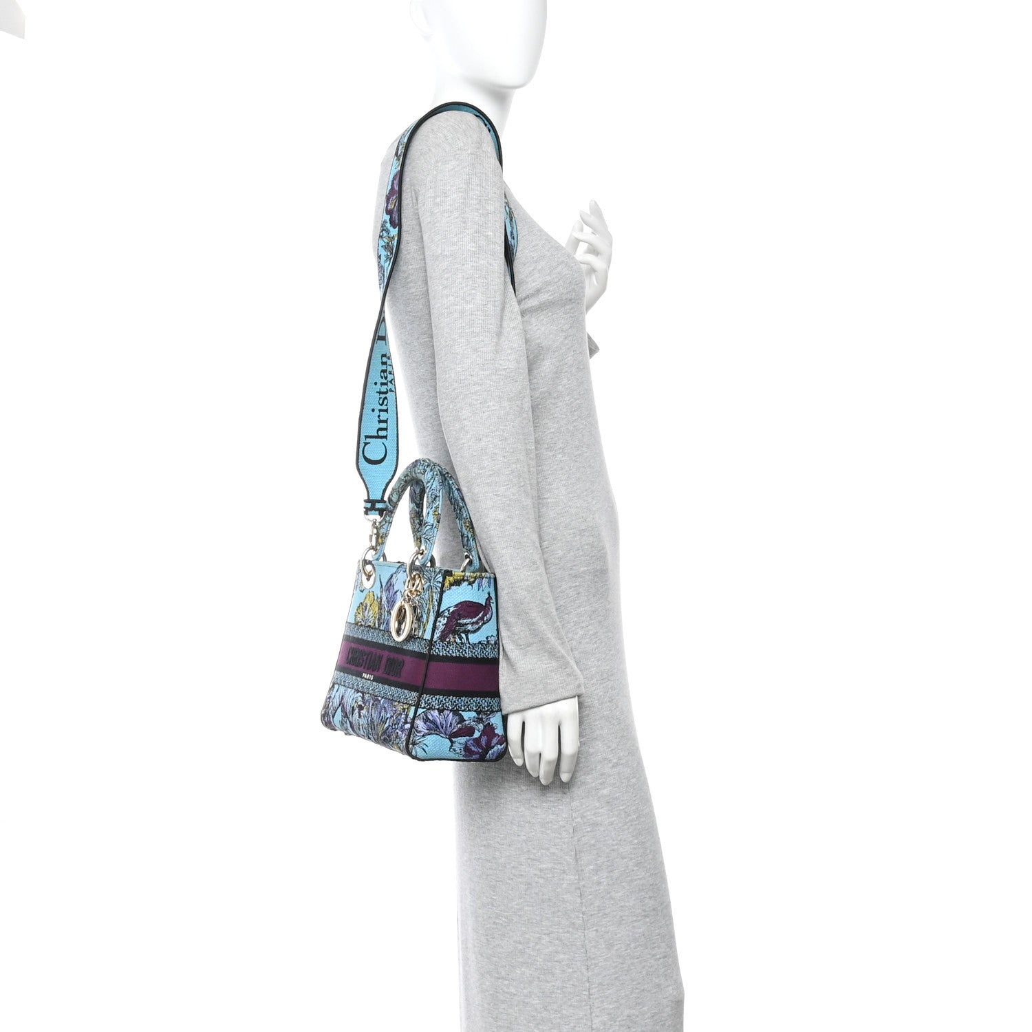 Christian Dior Canvas Toile de Jouy Voyage Embroidered Medium Lady D-Lite Celestial Blue 2 of 12
