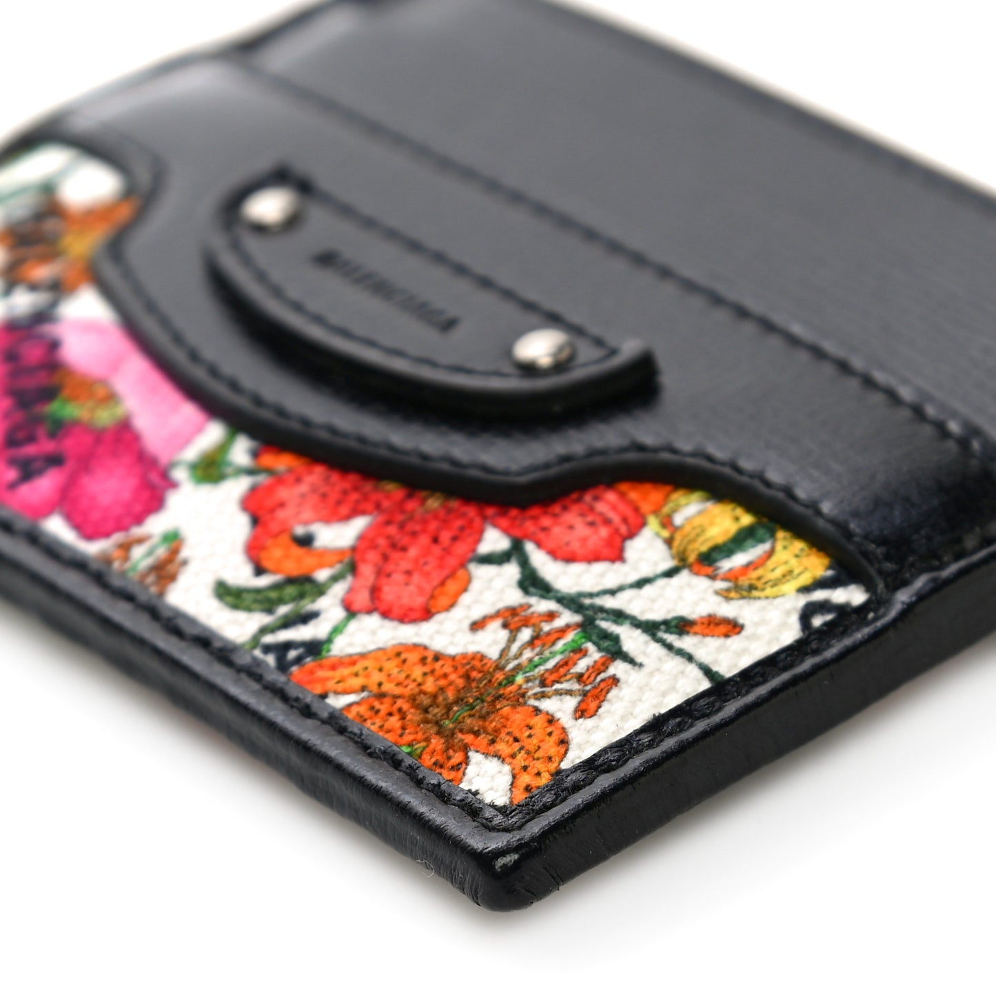 X GUCCI Canvas Azalea Calfskin Flora Logo Print Neo Classic Card Holder White Multicolor Black