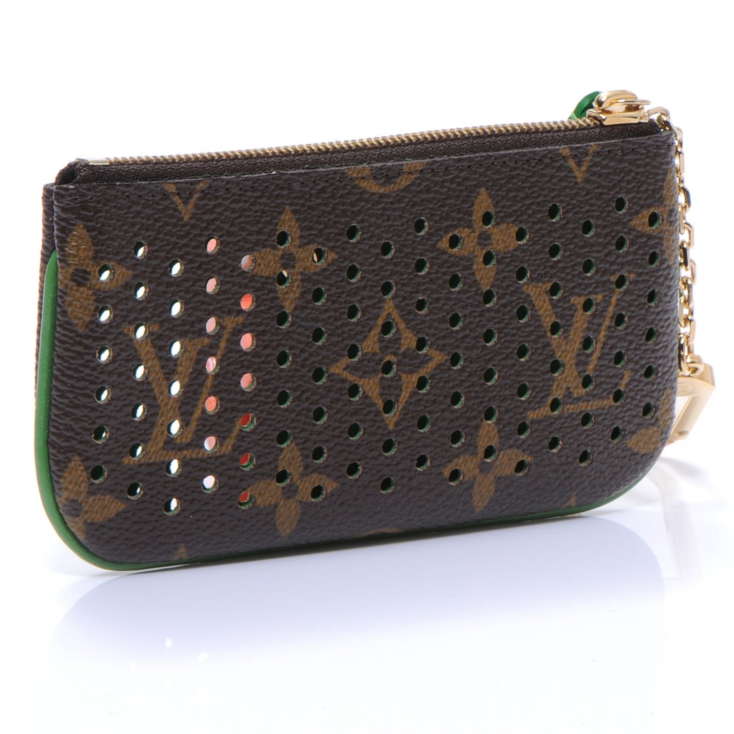 Monogram Perforated Key Pouch Green