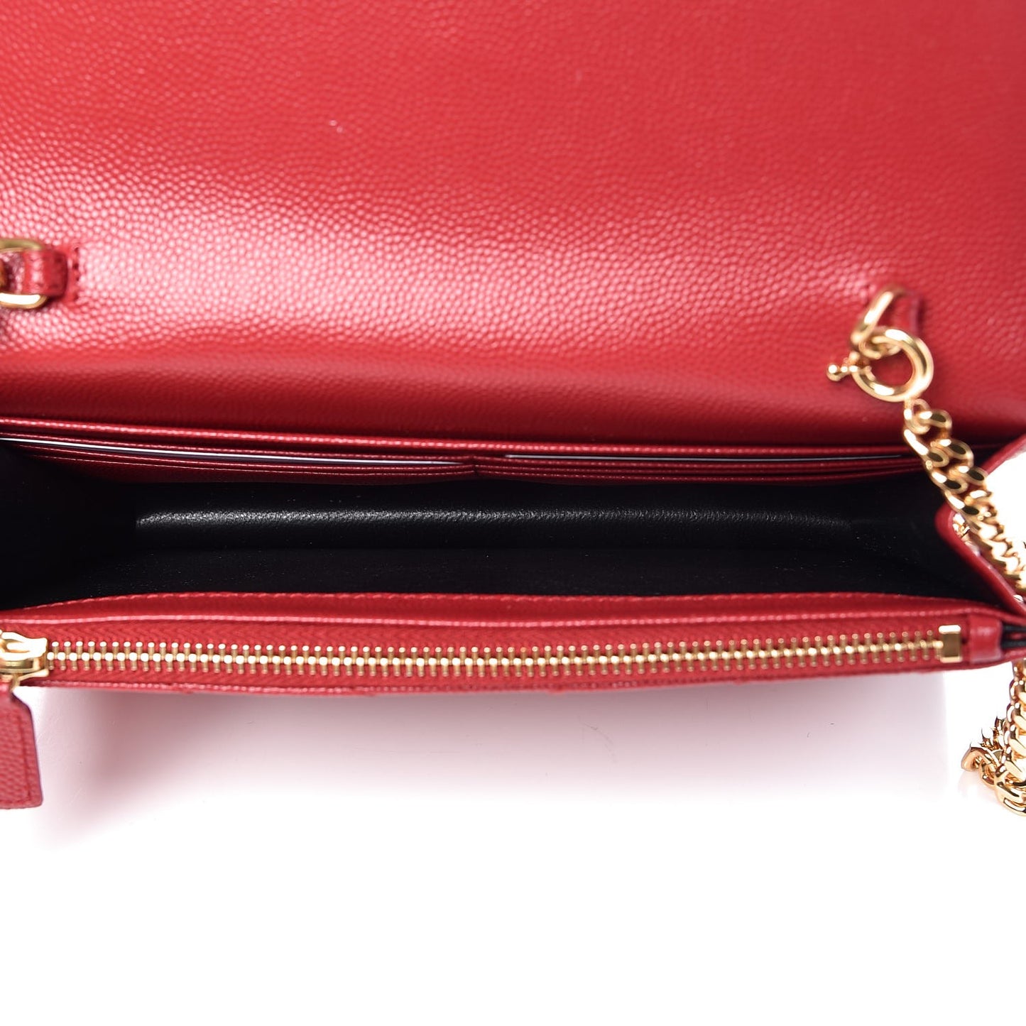 Grain De Poudre Matelasse Chevron Monogram Envelope Chain Wallet New Red