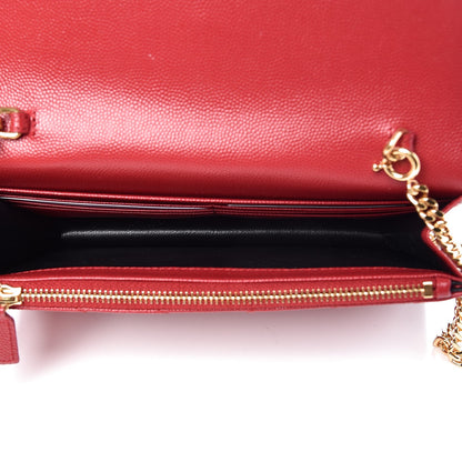 Saint Laurent Grain De Poudre Matelasse Chevron Monogram Envelope Chain Wallet New Red 5 of 8