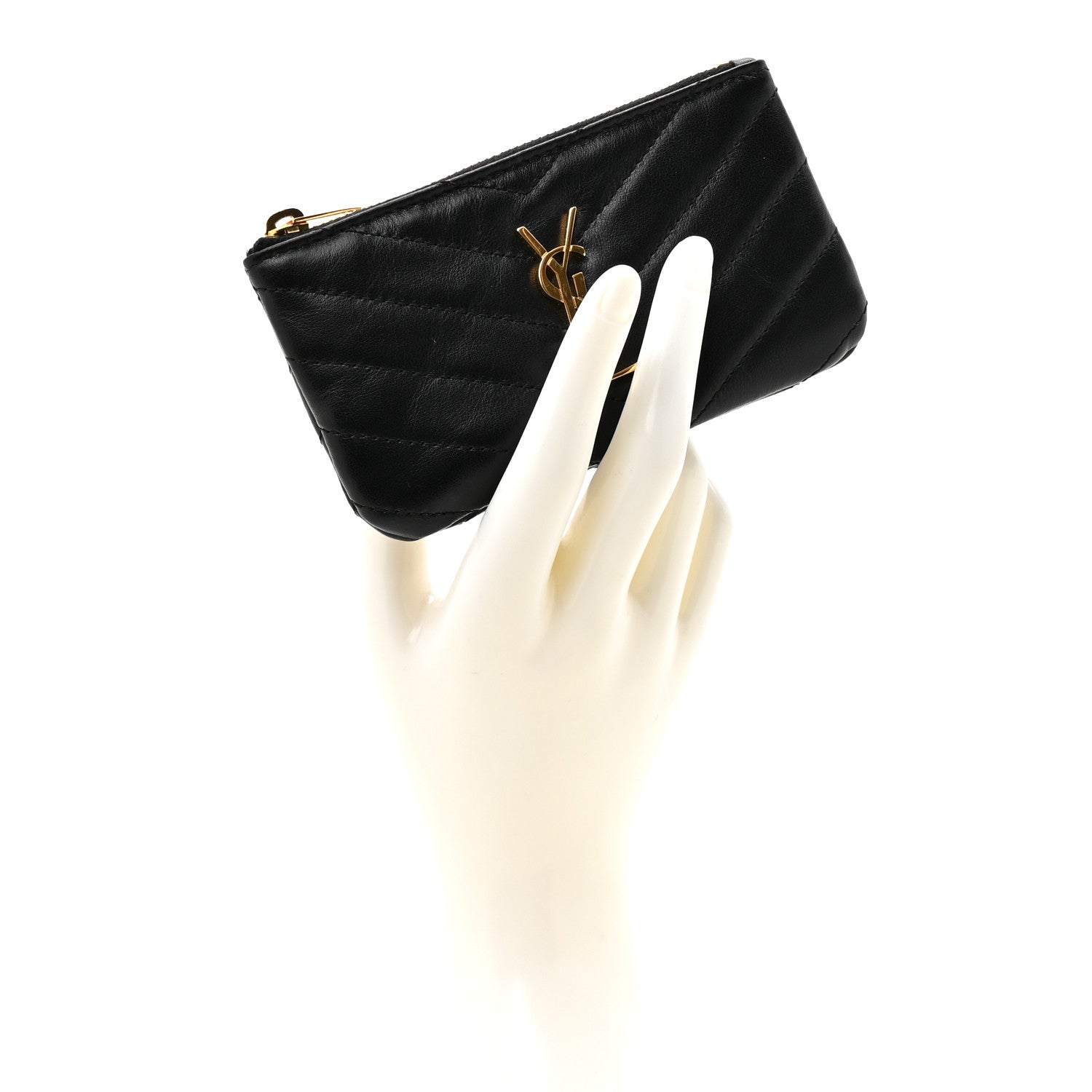 Saint Laurent Calfskin Matelasse Monogram Key Pouch Black 2 of 7
