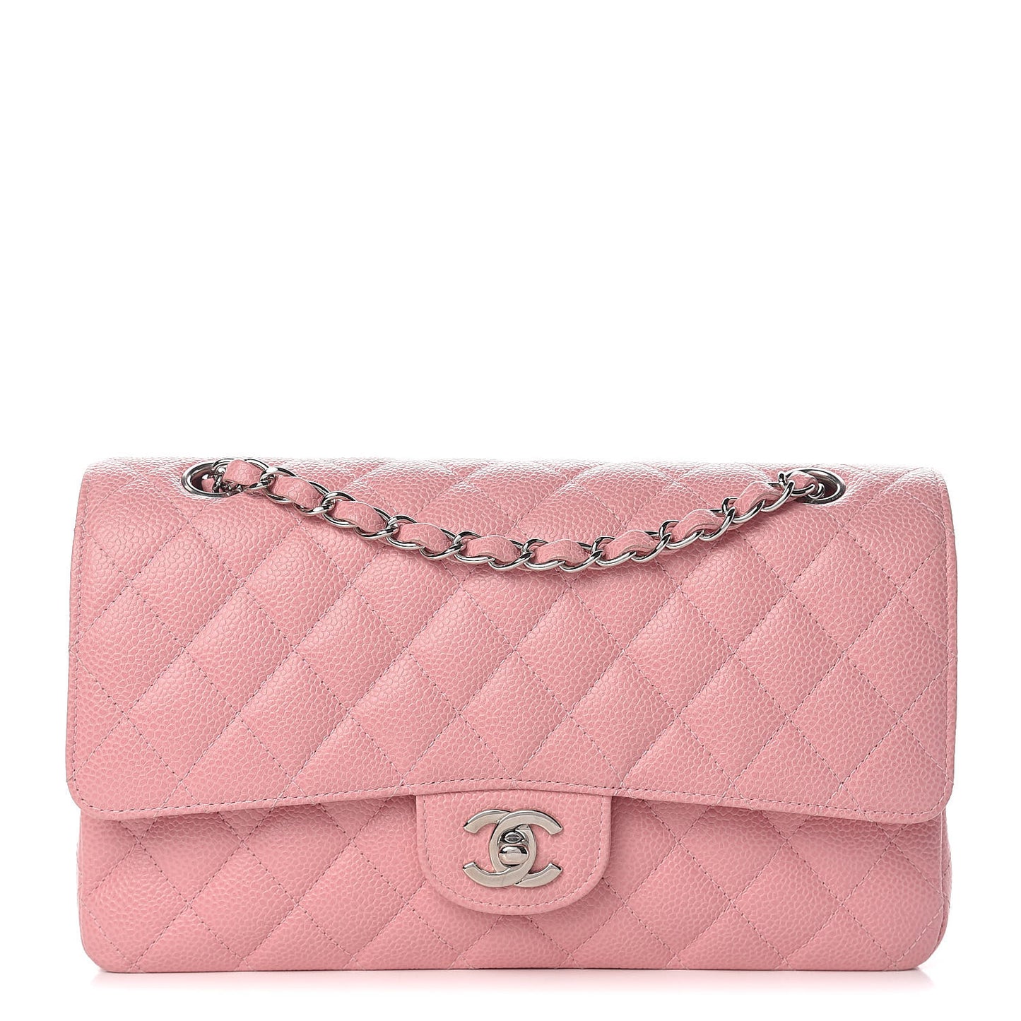 Caviar Quilted Medium Double Flap Pink