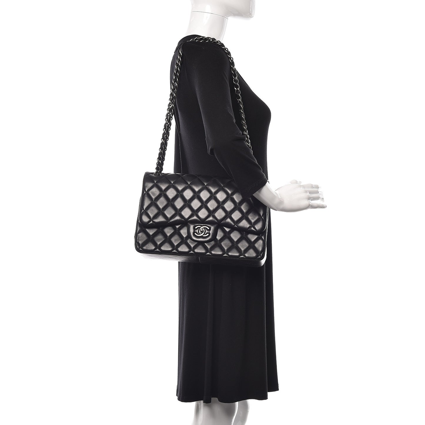 Lambskin Quilted Jumbo Double Flap Black