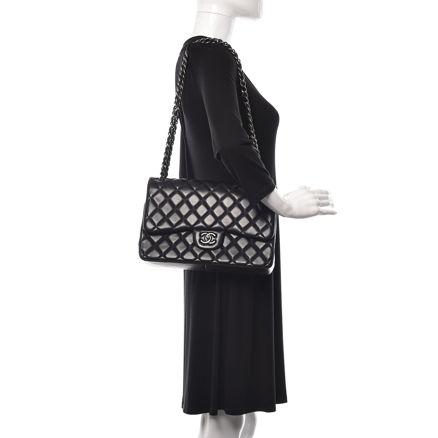 Chanel Lambskin Quilted Jumbo Double Flap Black 2 of 10