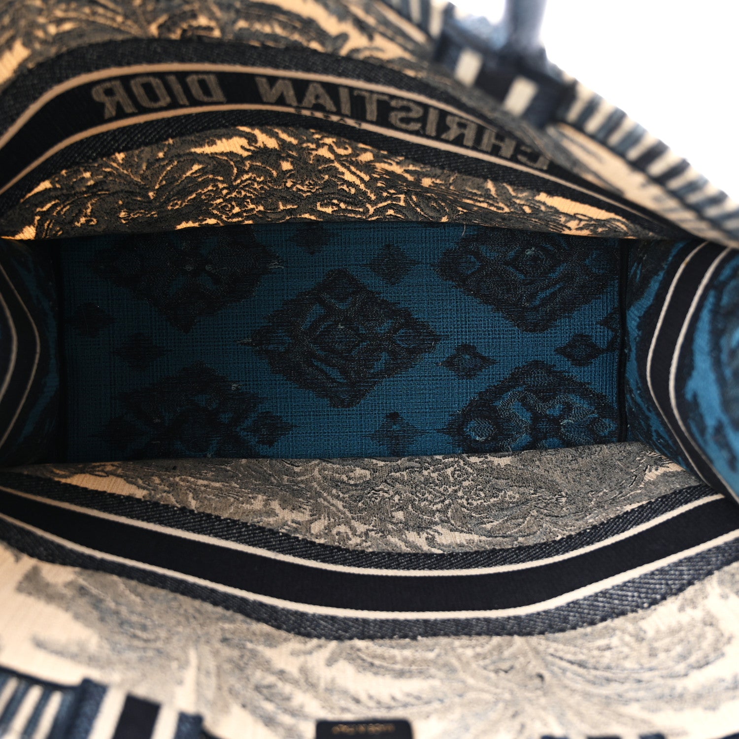 Christian Dior Canvas Embroidered Large Palm Tree Toile De Jouy Book Tote Blue Multicolor 5 of 11