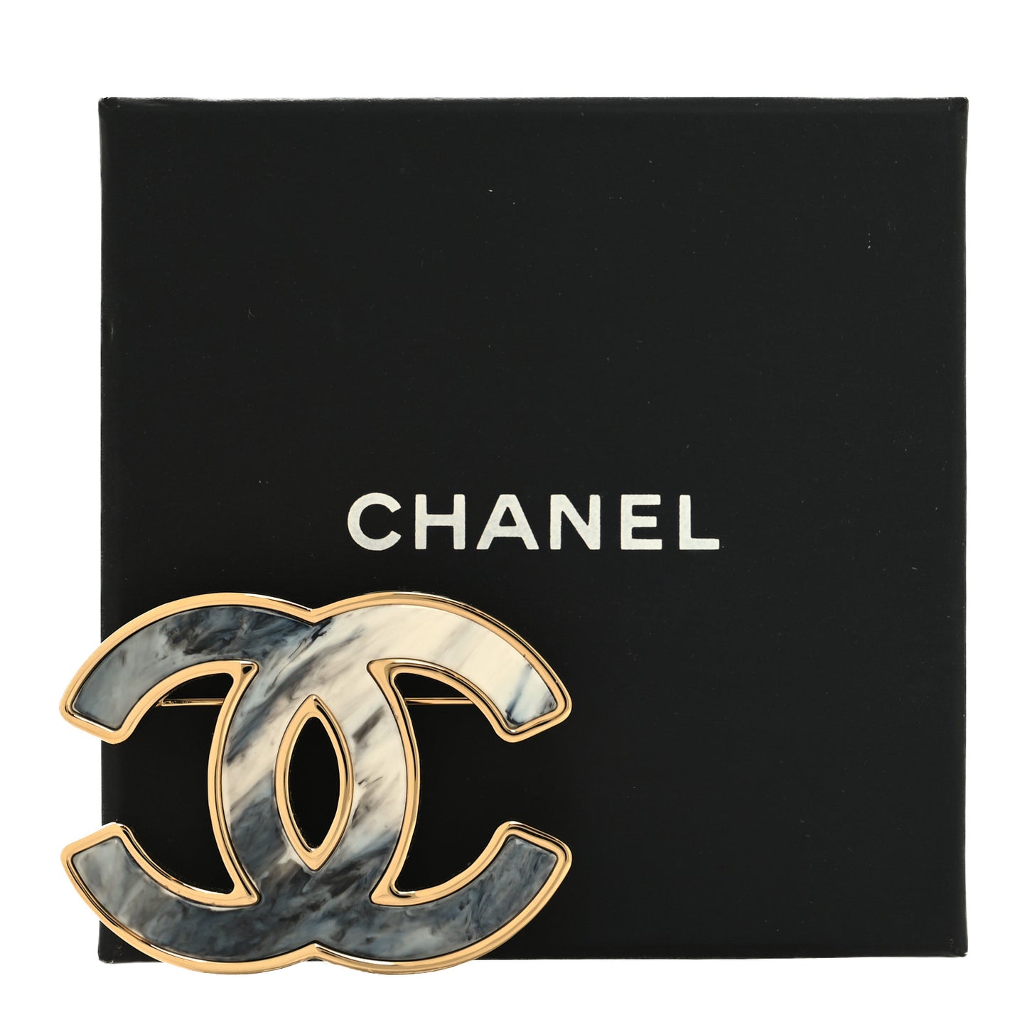 Metal Resin CC Brooch Gold White Gray