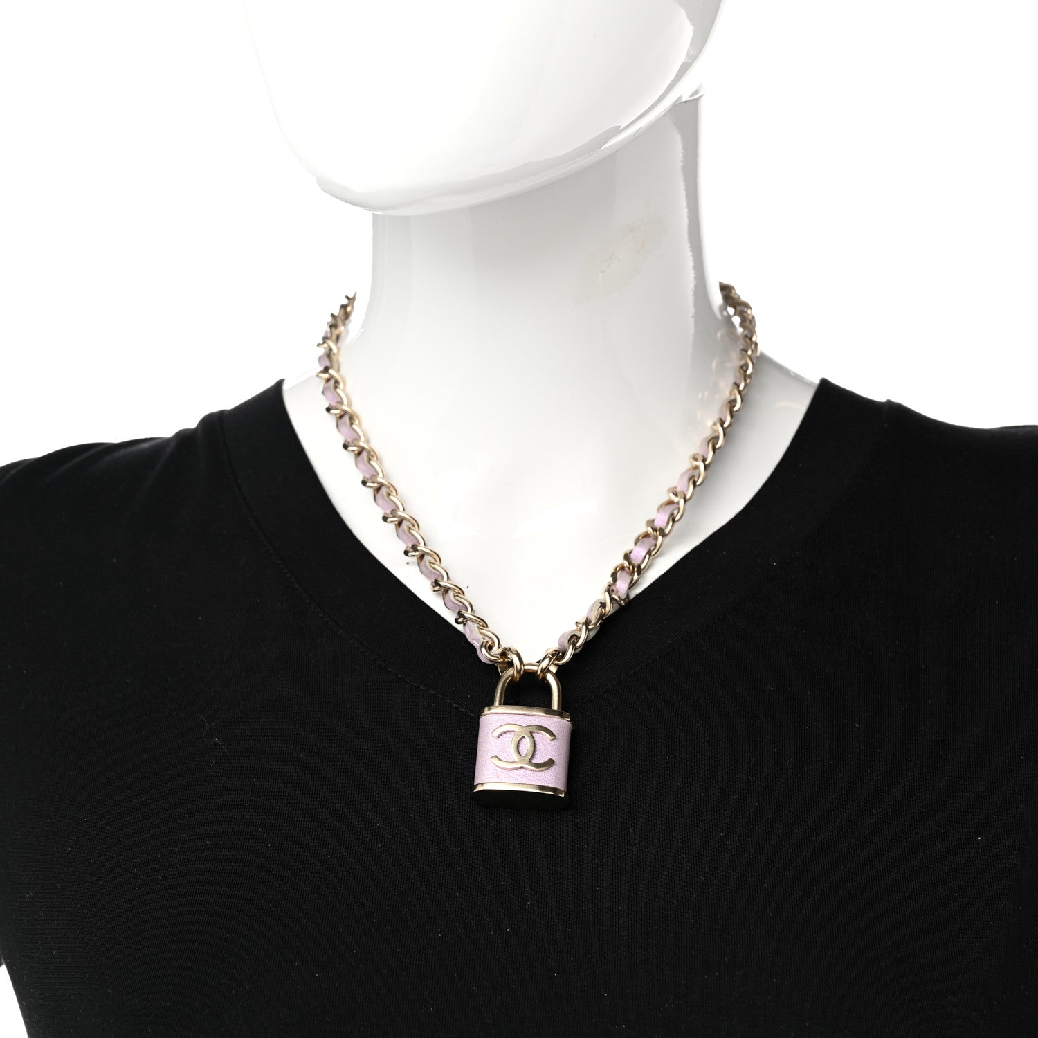 Chanel Metal Lambskin Chain CC Lock Choker Necklace Lilac 2 of 9