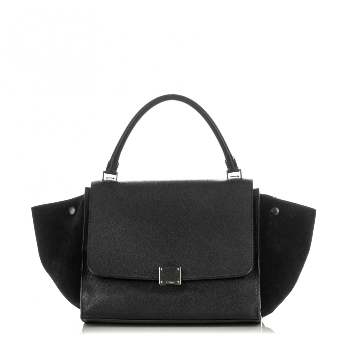 Drummed Calfskin Suede Medium Trapeze Black