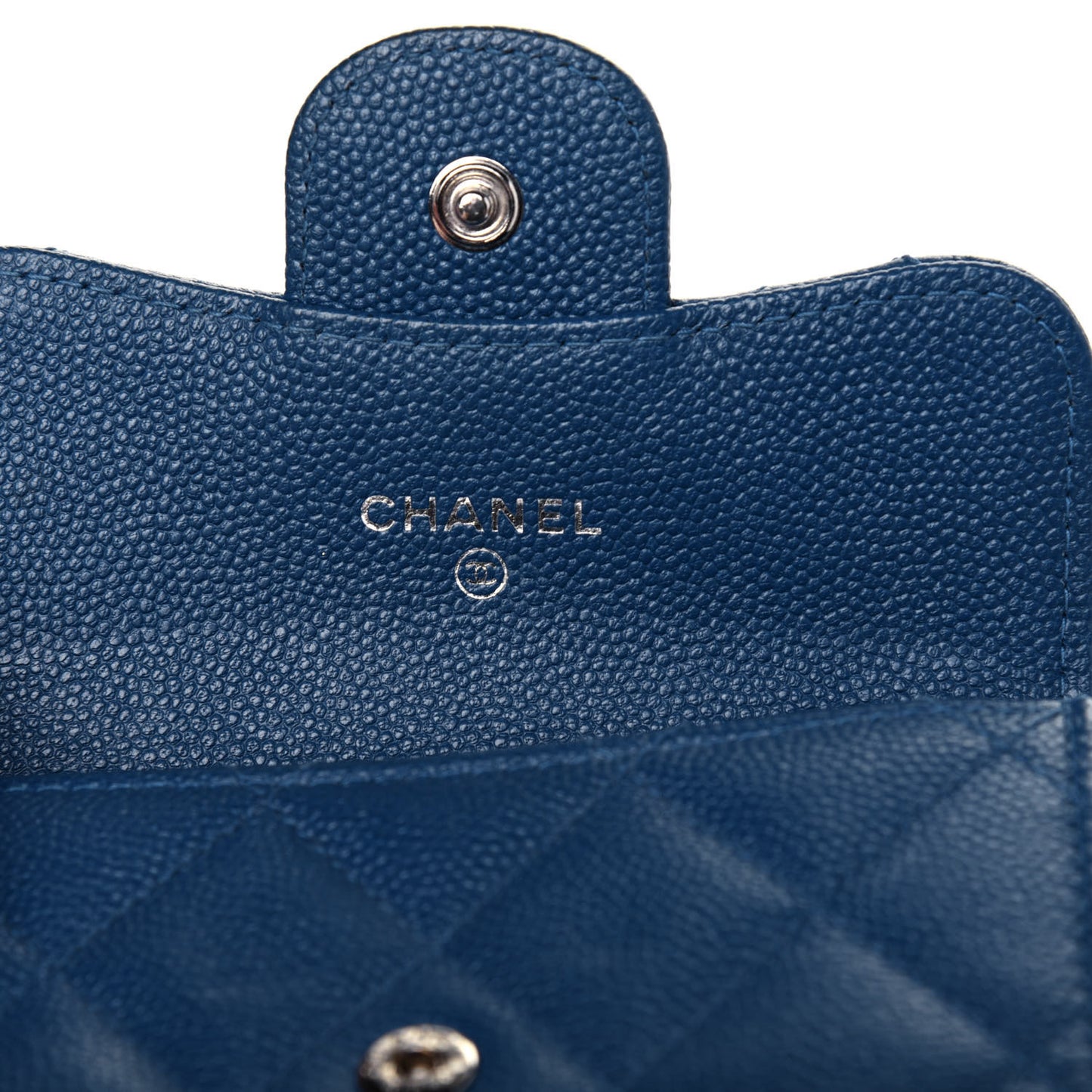 Caviar Quilted Flap Card Holder Wallet Navy