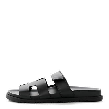 Hermes Calfskin Womens Chypre Sandals 40.5 Black 1 of 9