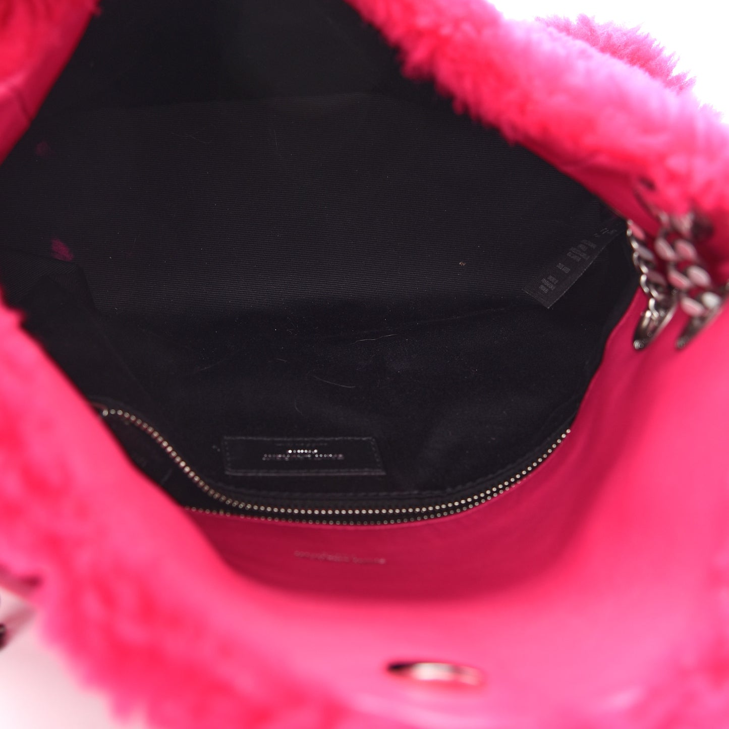 Merino Shearling Lambskin Quilted Small Loulou Puffer Monogram Chain Satchel Fuchsia