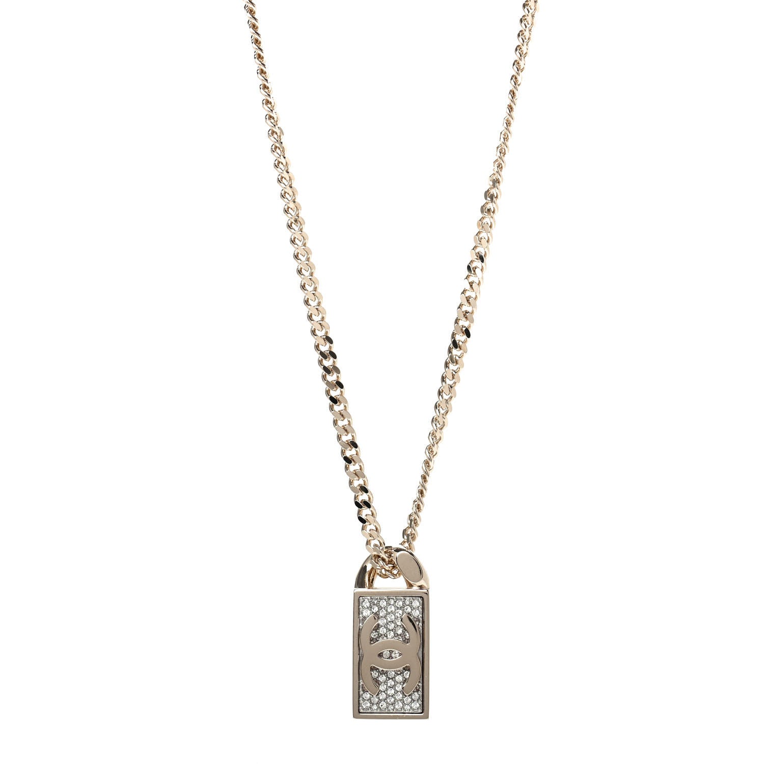 Chanel Crystal Dog Tag Charm Necklace Gold 1 of 4