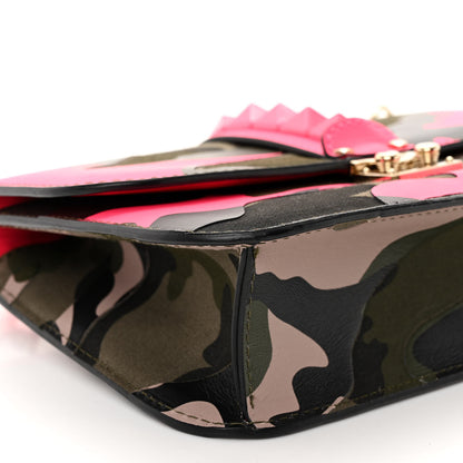 Valentino Garavani Nappa Canvas Camouflage Medium Glam Lock Rockstud Flap Fuxia Fluo 8 of 9
