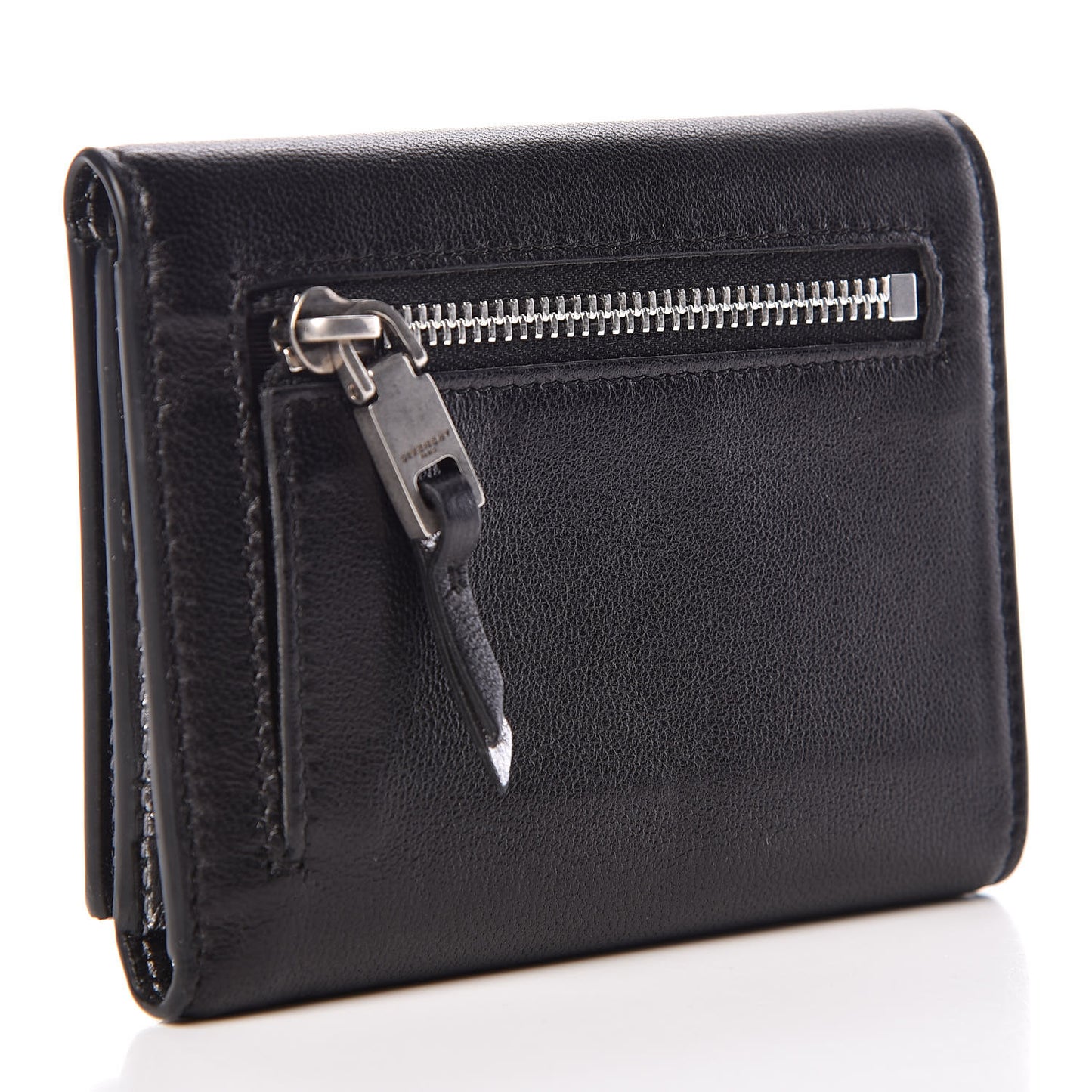 Lambskin Logo Emblem Tri-Fold Wallet Black