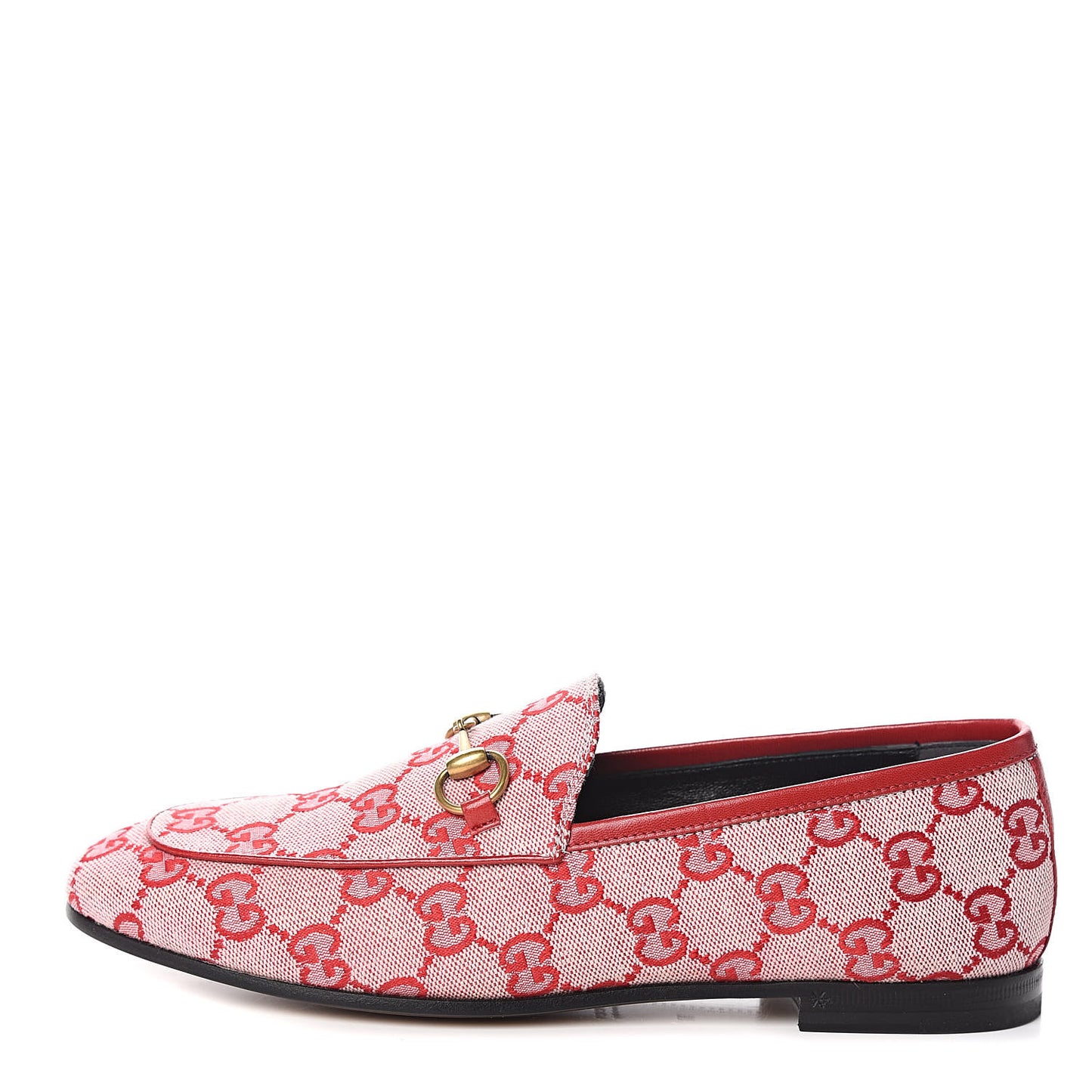 Canvas GG Monogram Horsebit Womens Jordaan Loafers 37 Gardenia Hibiscus Red