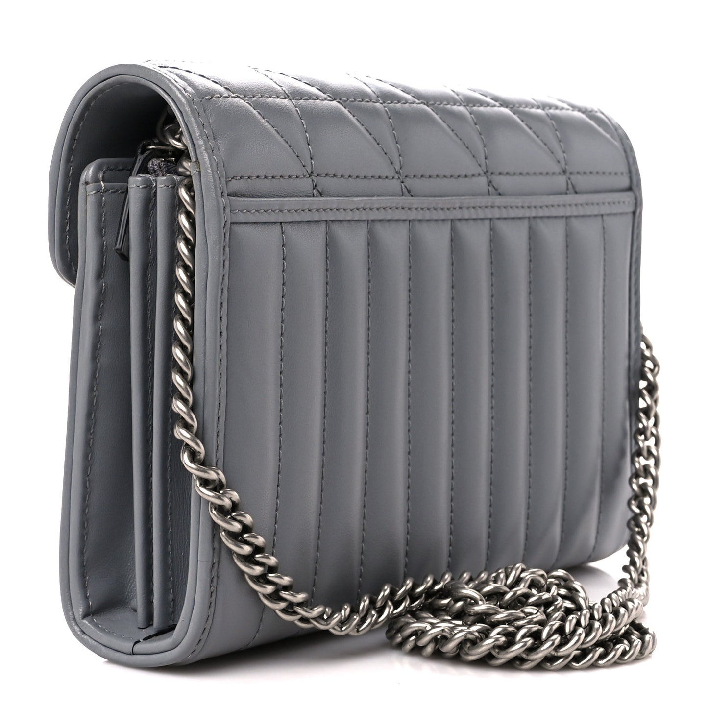 Calfskin Matelasse Aria GG Marmont Chain Wallet Deep Grey