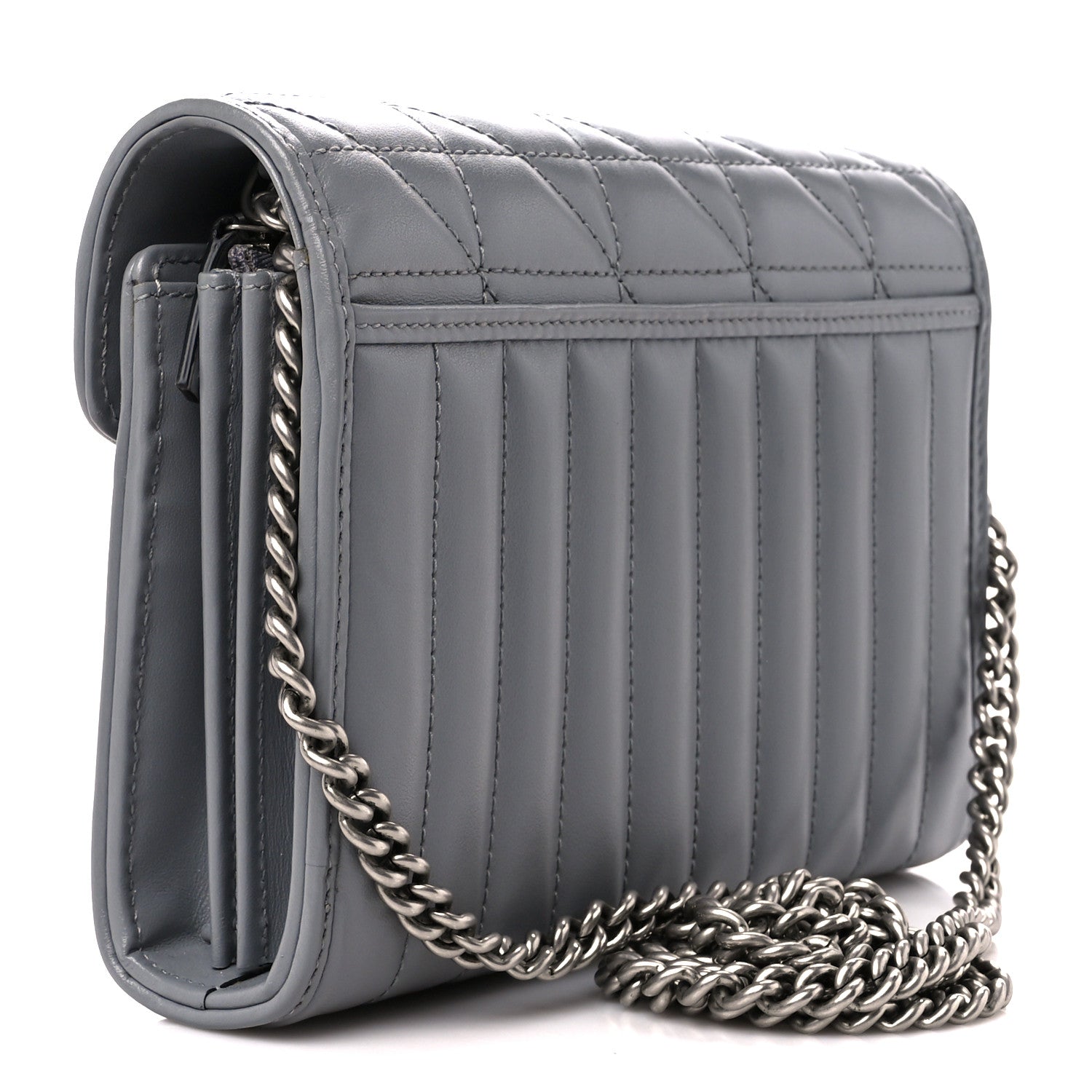 Gucci Calfskin Matelasse Aria GG Marmont Chain Wallet Deep Grey 3 of 10
