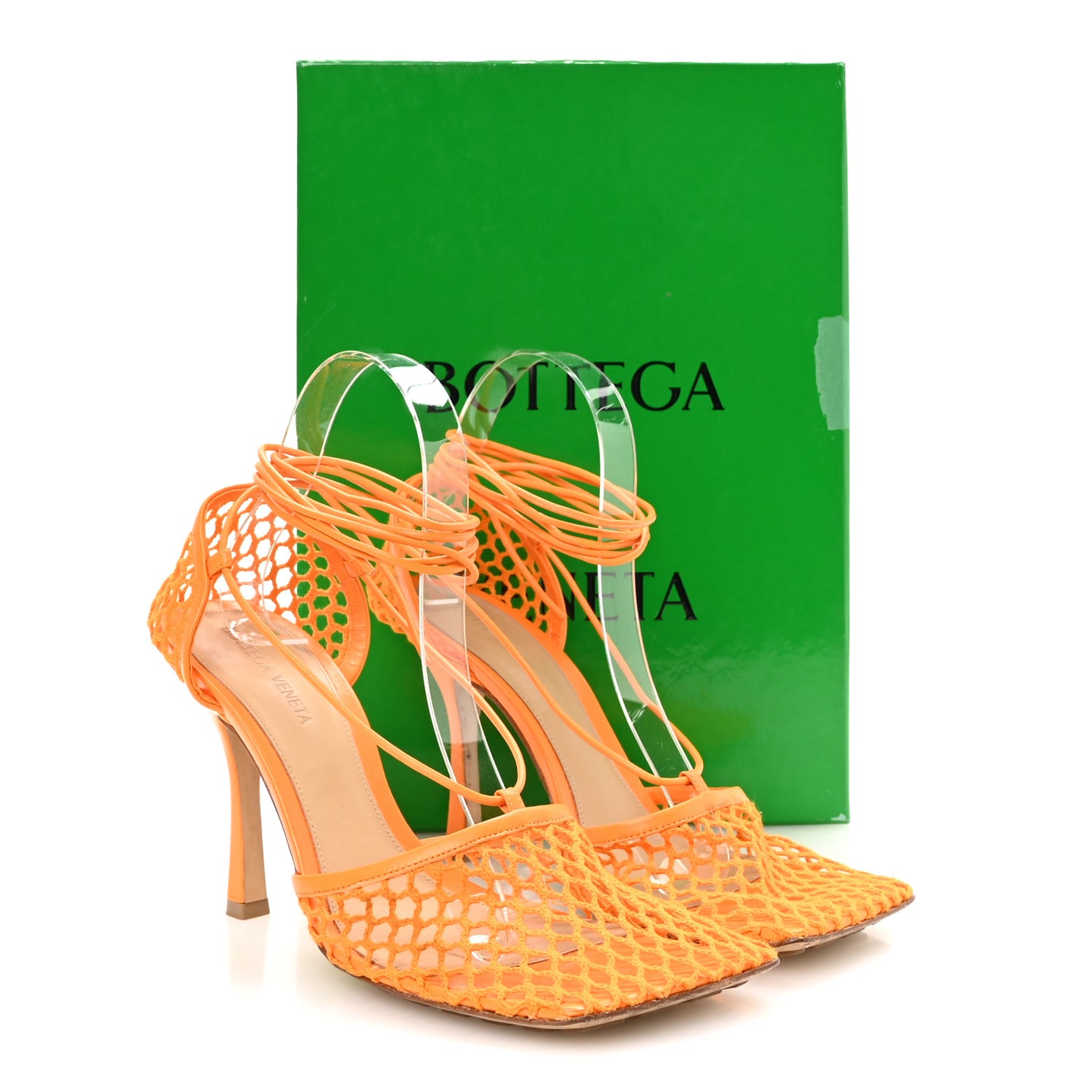 Mesh Nappa Stretch Ankle Tie 90mm Sandals 39.5 Tangerine