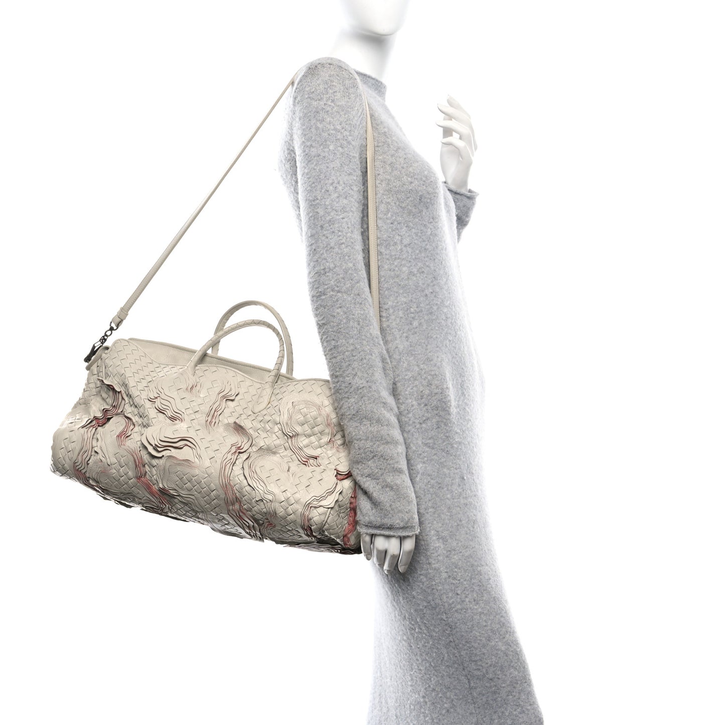 Nappa Intrecciato Embroidered Trim Tote Marmo