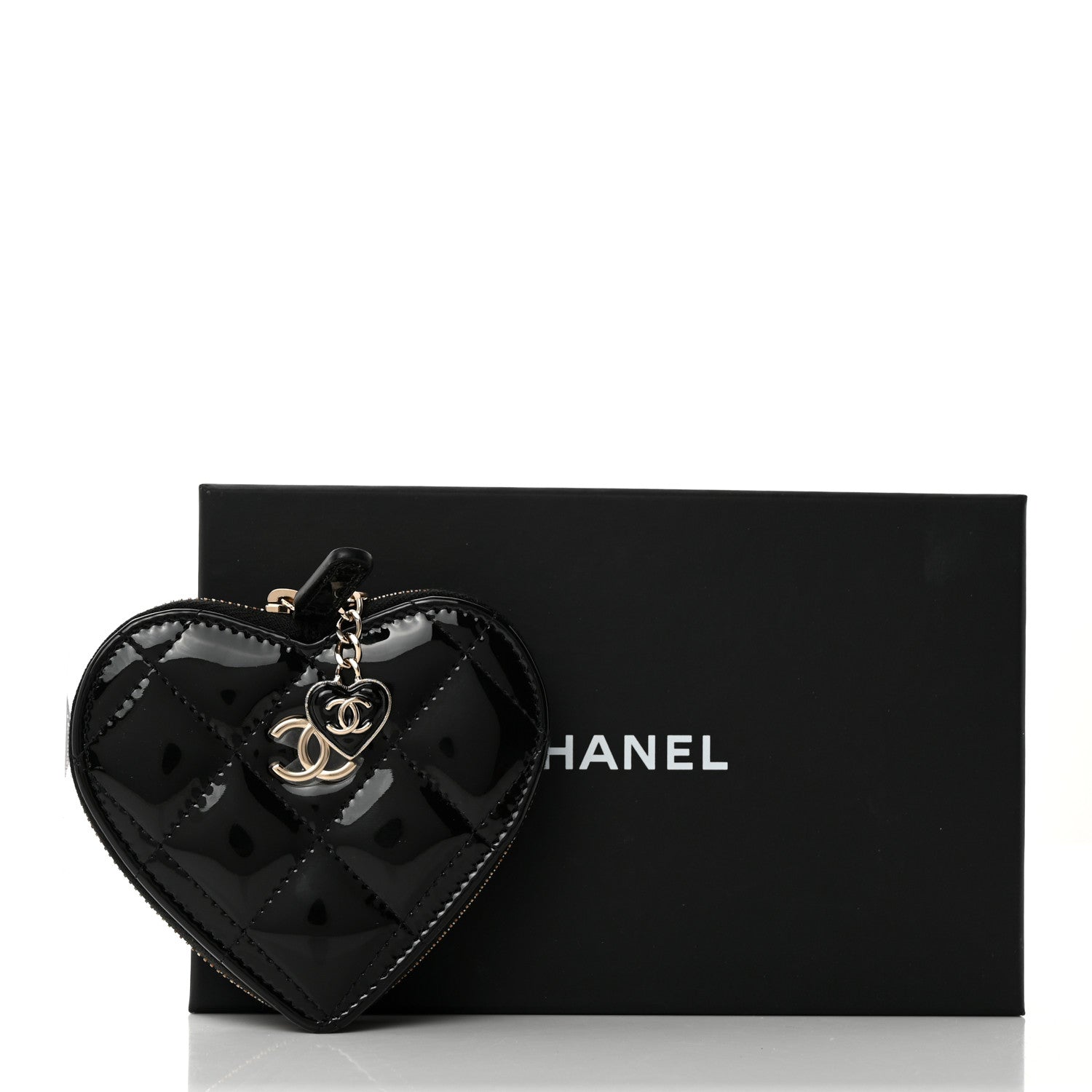 Chanel Patent Quilted Heart Zipped Coin Purse Black 8 of 8