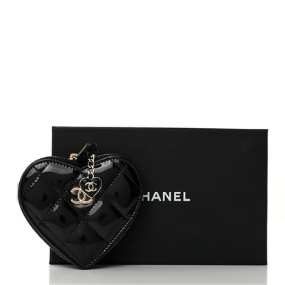 Chanel Patent Quilted Heart Zipped Coin Purse Black 8 of 8
