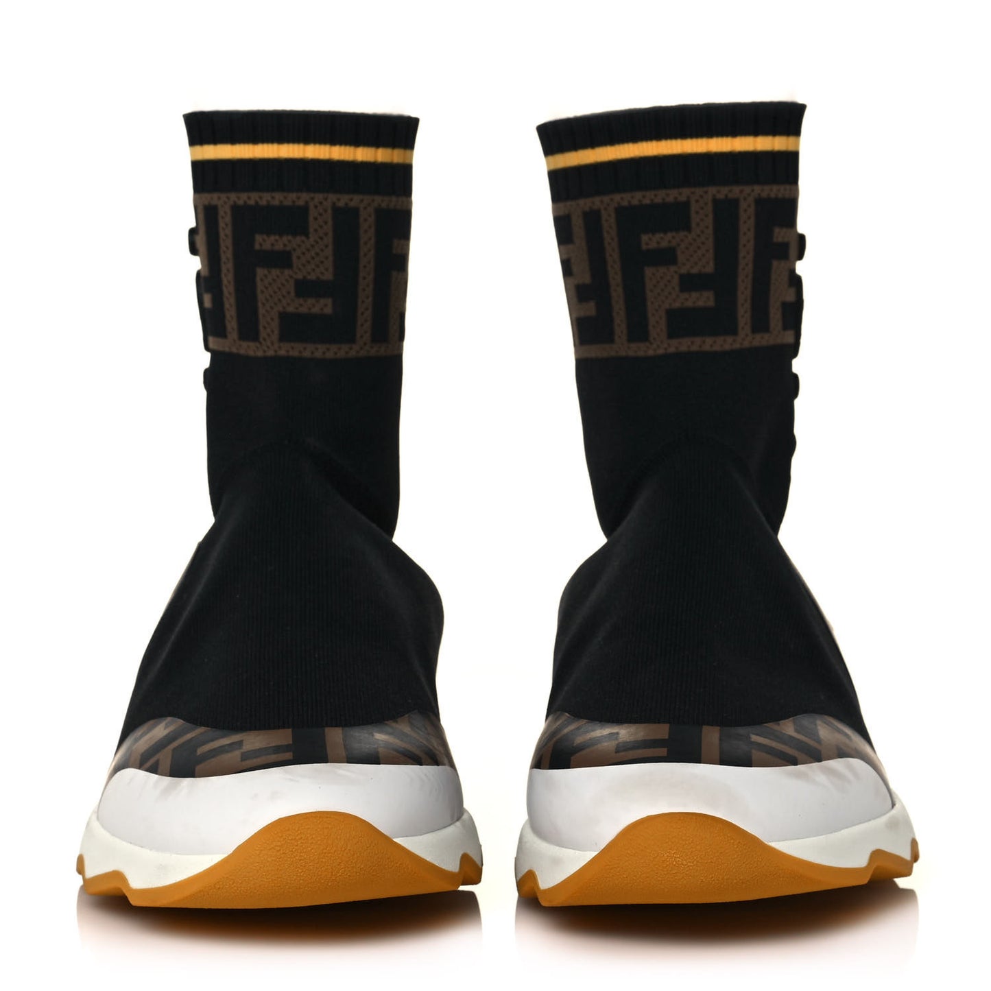 X FILA Stretch Knit Calfskin Mania Sock Sneakers 38.5 Black White Zucca Tobacco