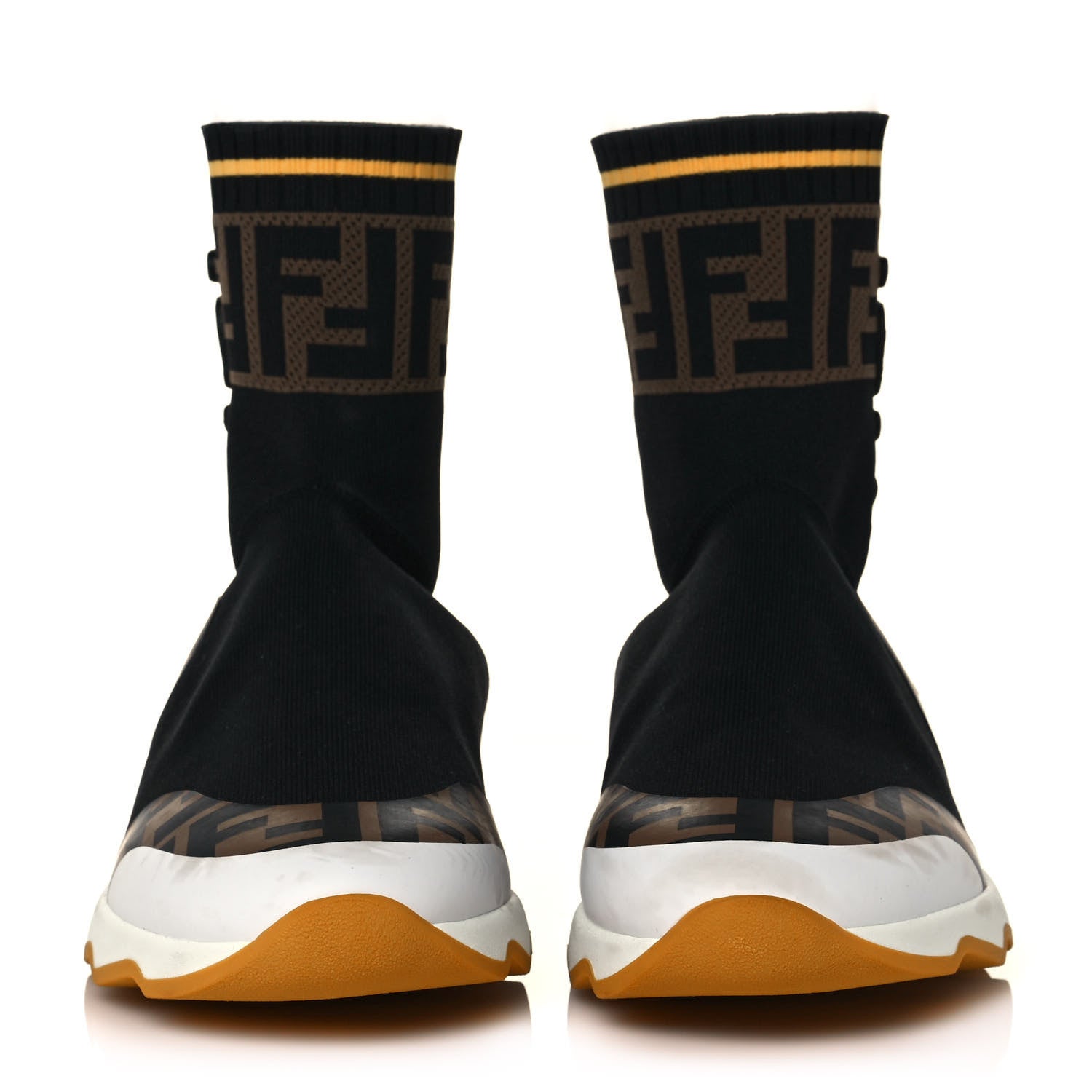 Fendi X FILA Stretch Knit Calfskin Mania Sock Sneakers 38.5 Black White Zucca Tobacco 2 of 8