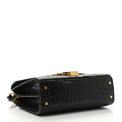 Saint Laurent Calfskin Crocodile Embossed Mini Classic Monogram Cassandra Top Handle Black 4 of 12