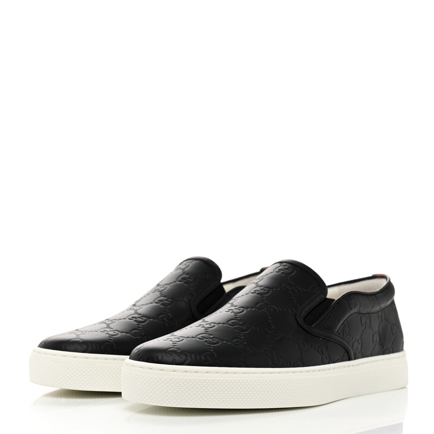 Calfskin GG Monogram Embossed Perforated Mens Dublin Slip On Sneakers 8 Black