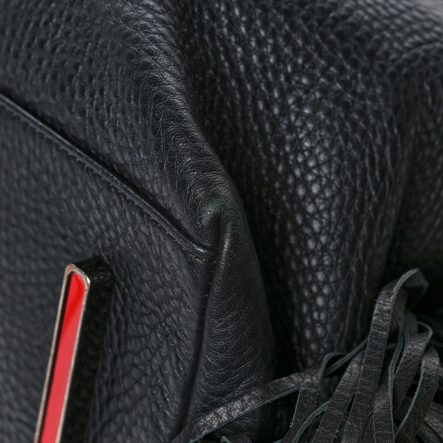 Grained Calfskin Passage Fringe Shopping Tote Black