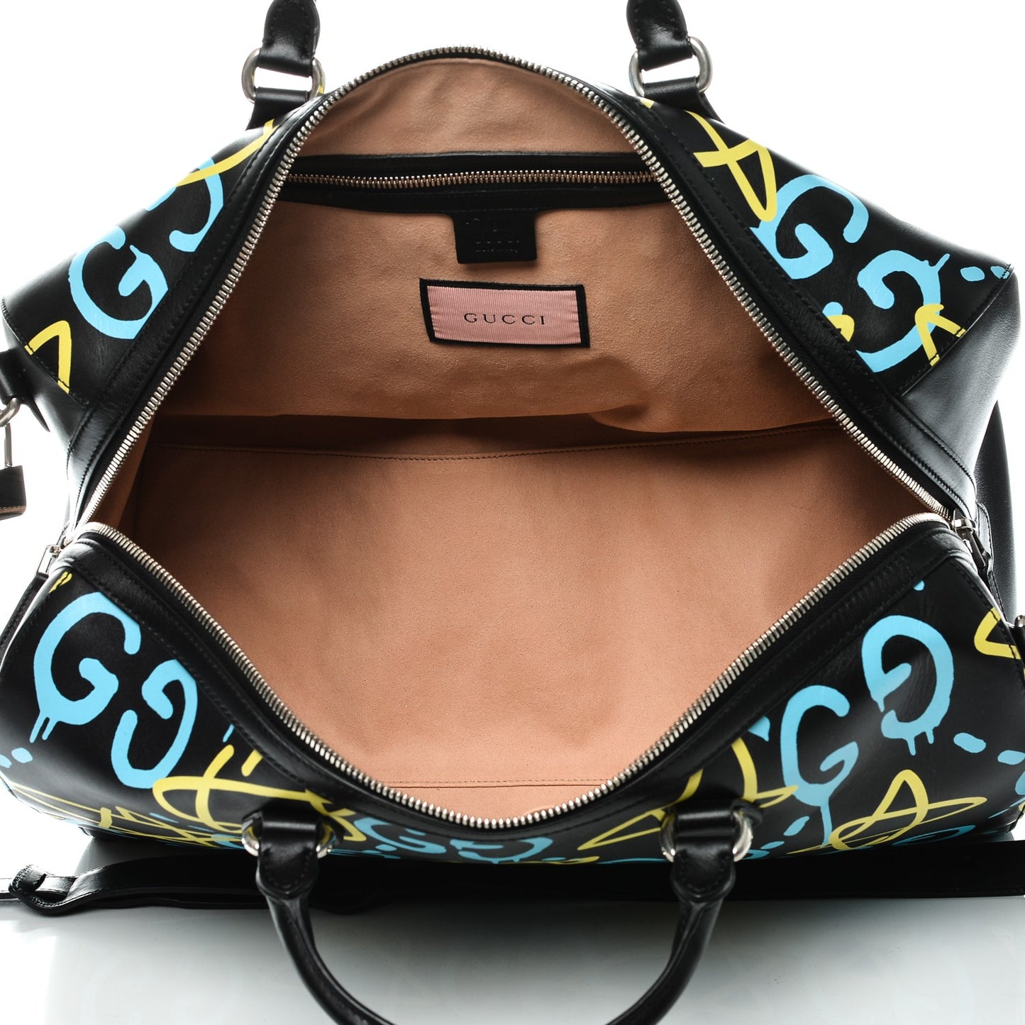 Calfskin GucciGhost Print Duffle Black New Acquamarine