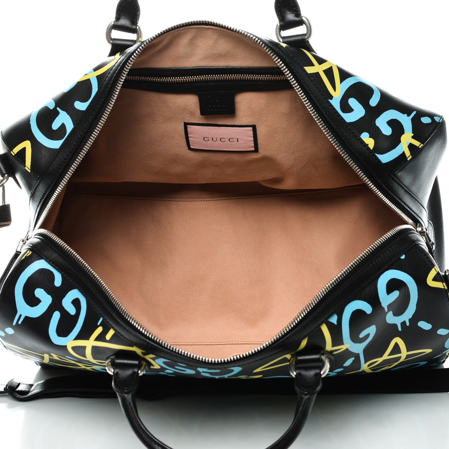 Gucci Calfskin GucciGhost Print Duffle Black New Acquamarine 5 of 11
