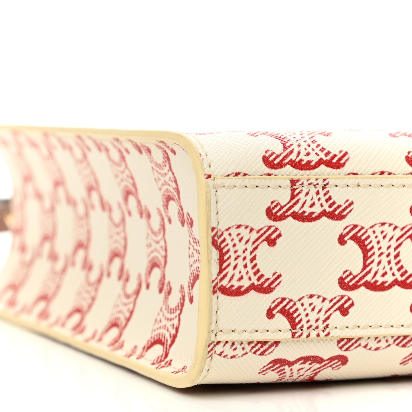 Triomphe Canvas Calfskin Mini Vertical Cabas White Red