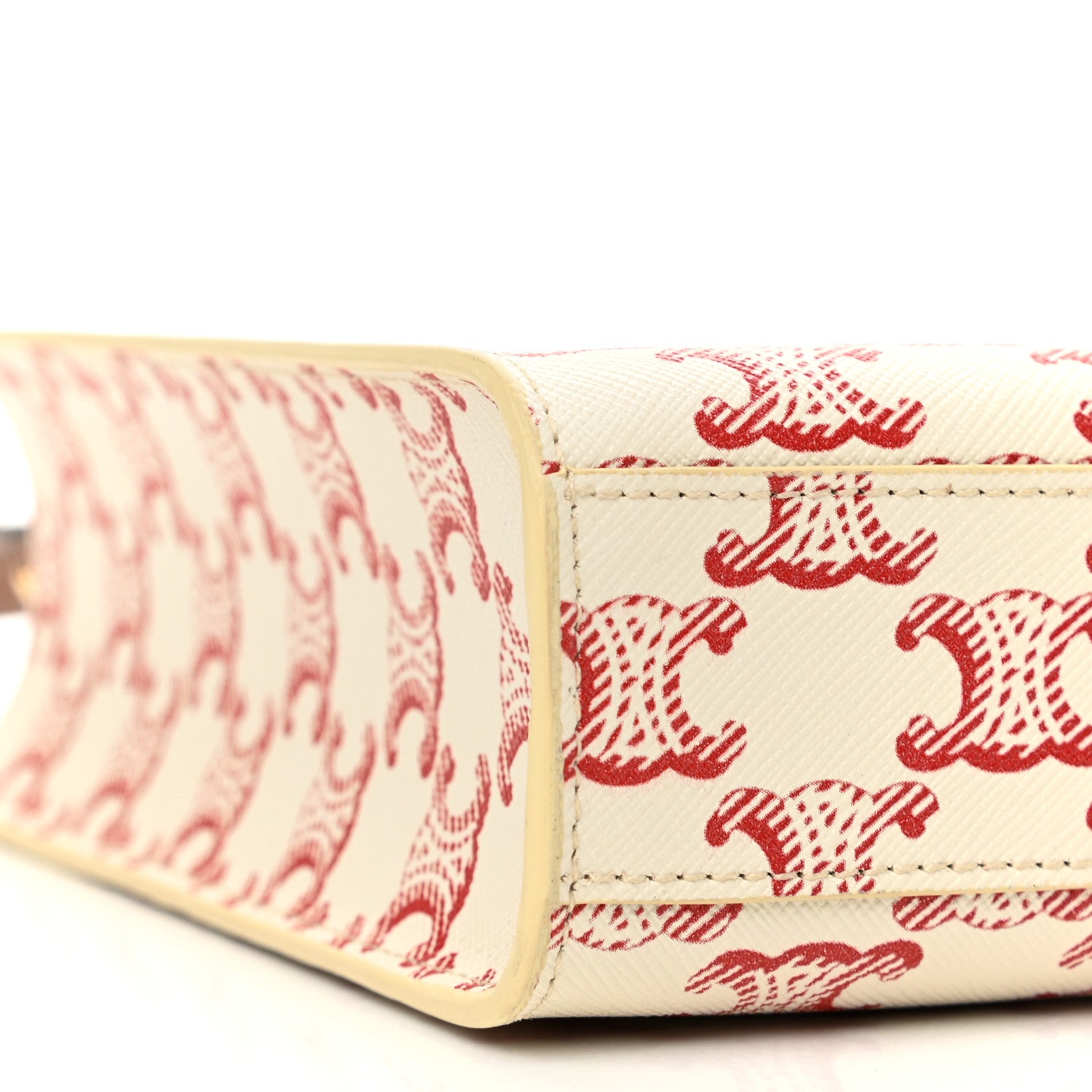 Celine Triomphe Canvas Calfskin Mini Vertical Cabas White Red 7 of 8