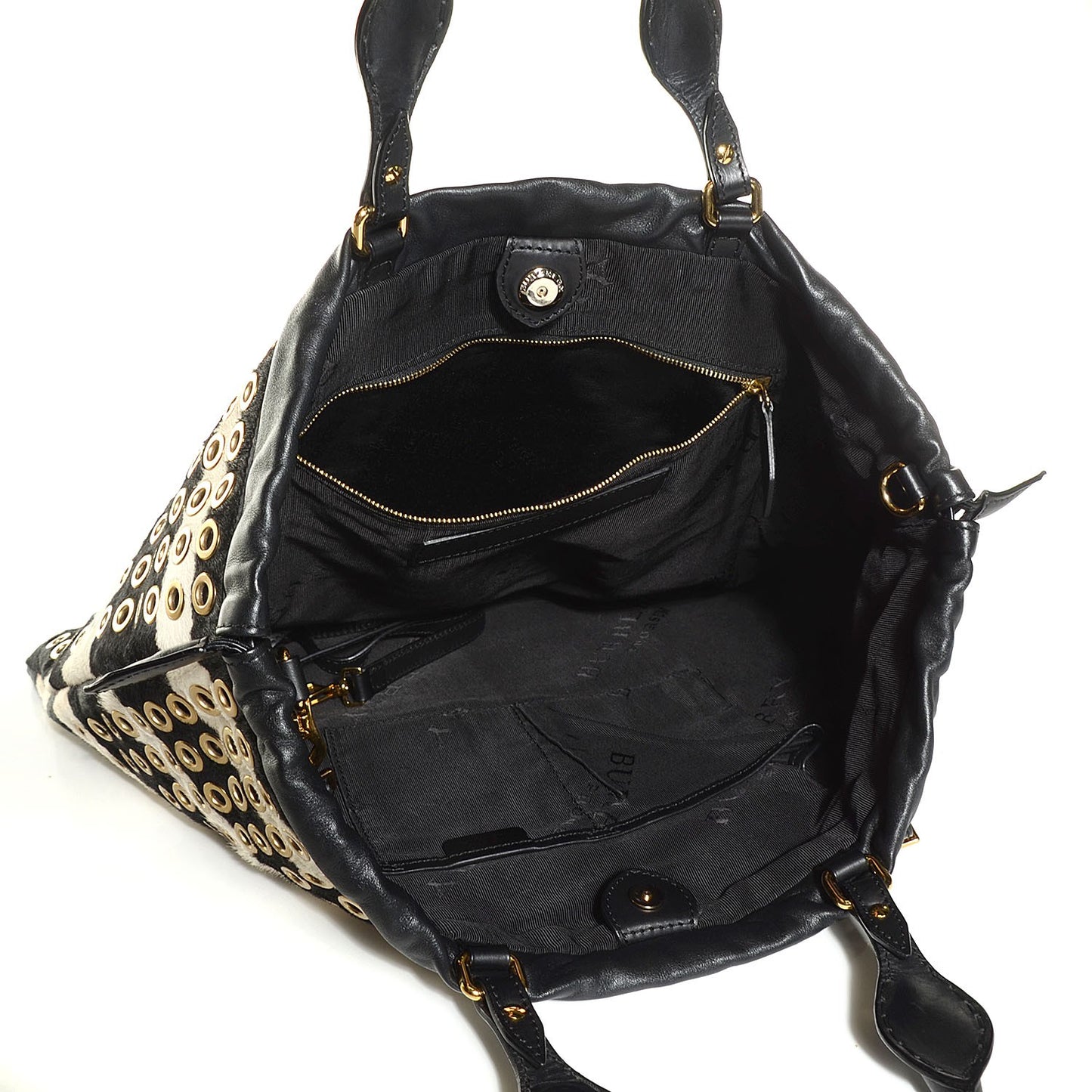 Calf Hair Zebra Print Grommet Big Crush Tote Black