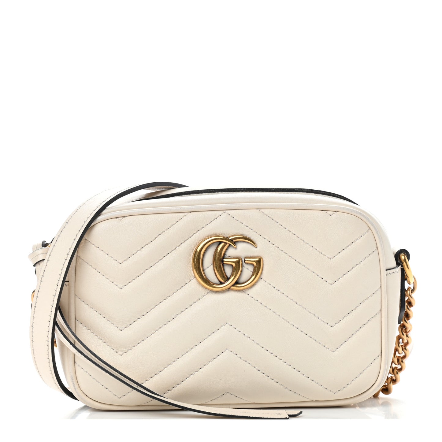 Calfskin Matelasse Mini GG Marmont Chain Shoulder Bag White