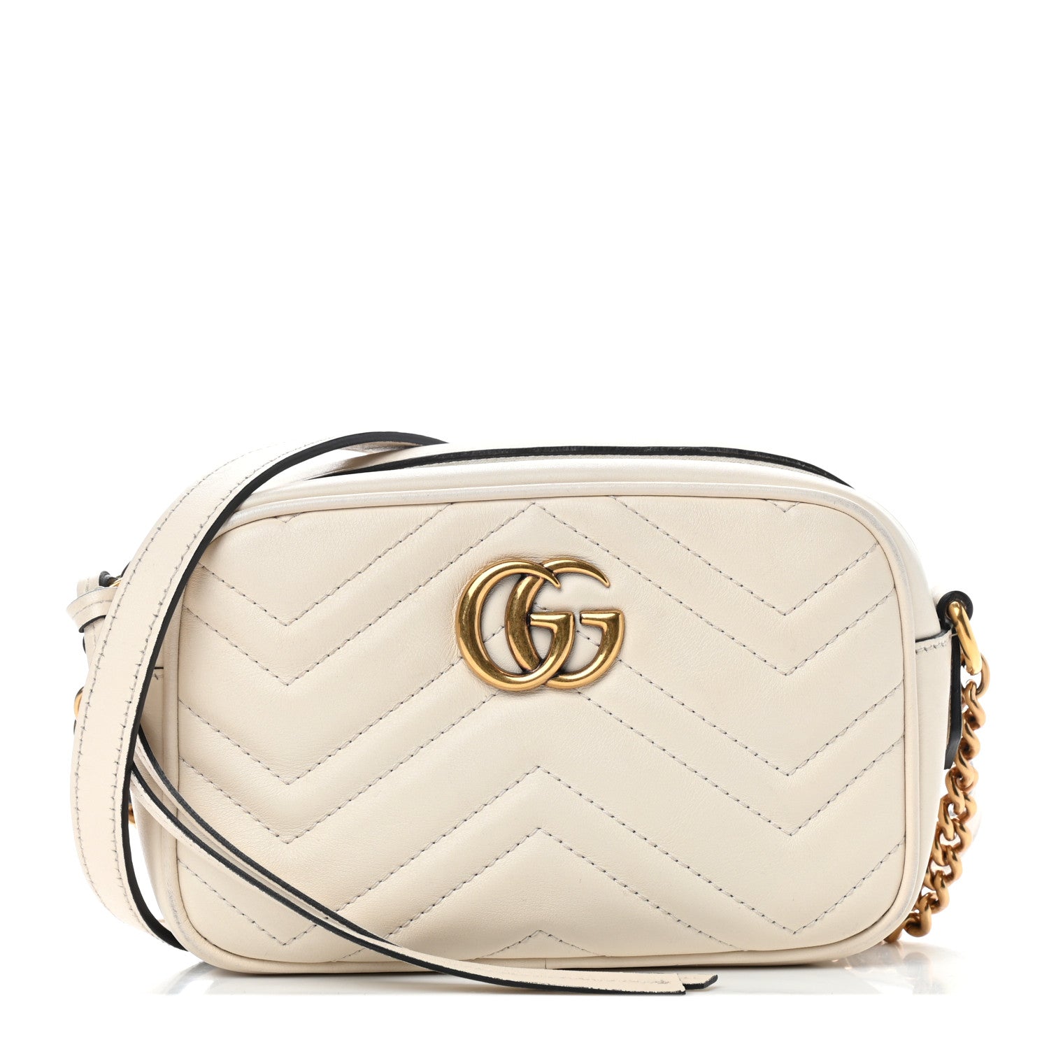 Gucci Calfskin Matelasse Mini GG Marmont Chain Shoulder Bag White 1 of 12