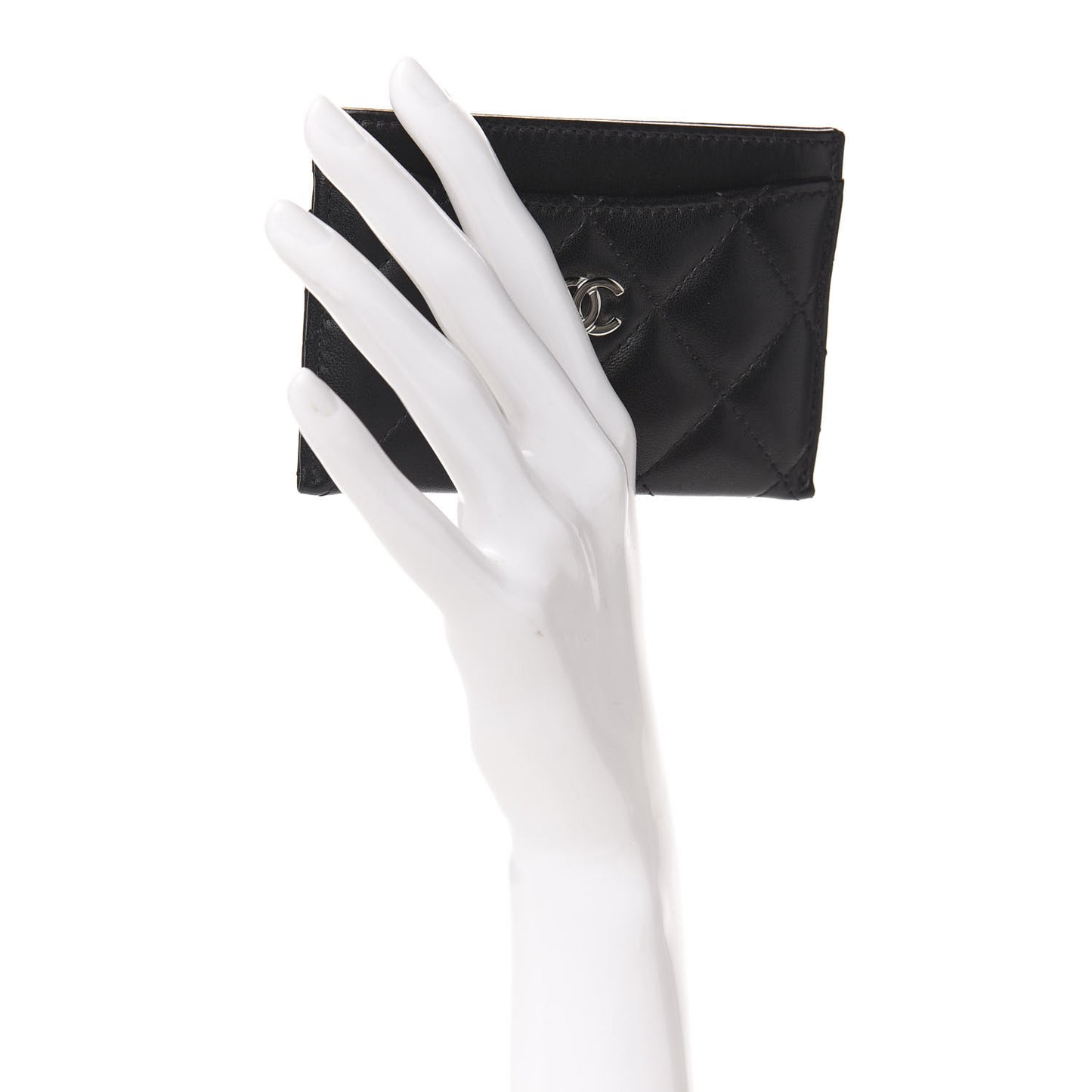 Lambskin Quilted Card Holder Black