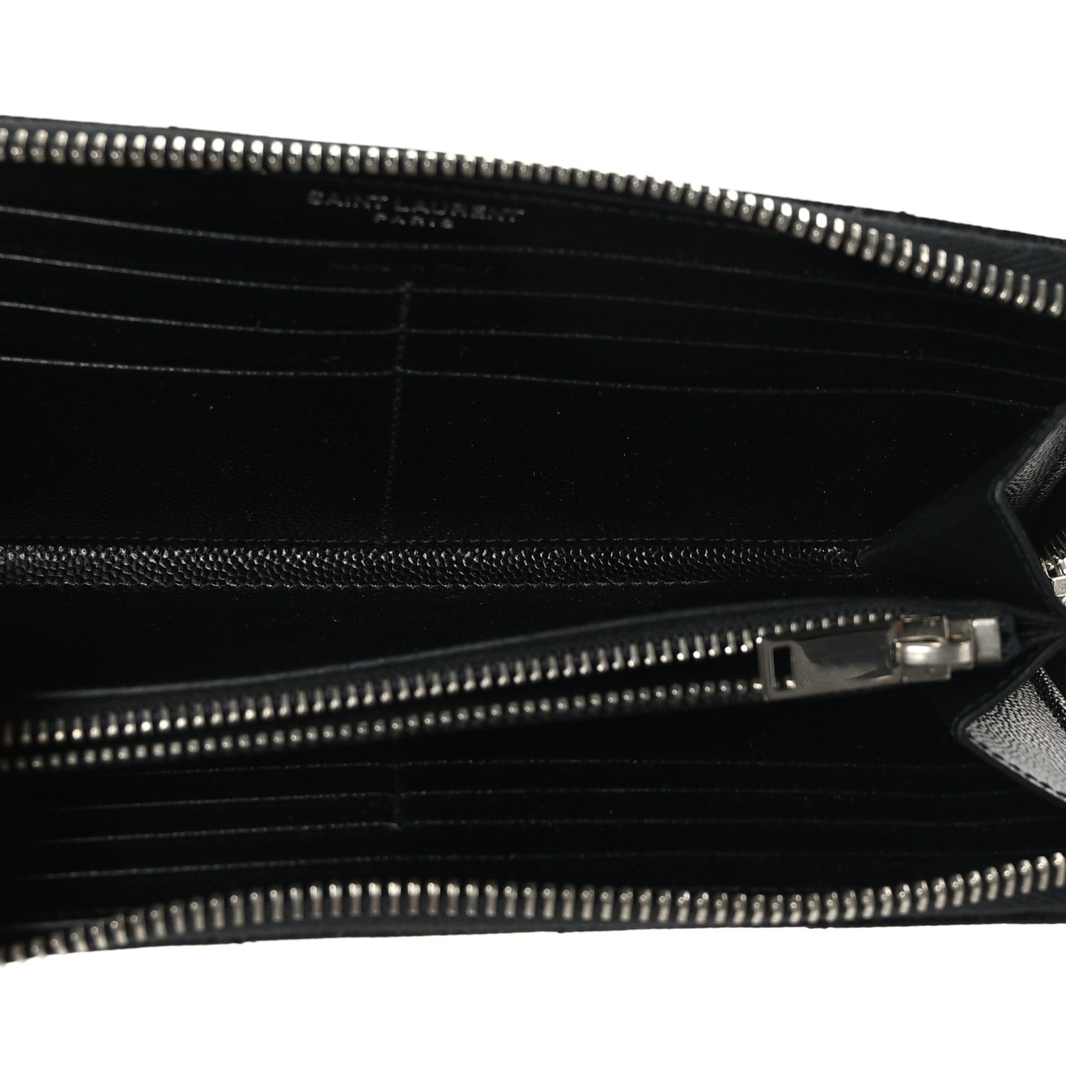 Saint Laurent Grain De Poudre Matelasse Chevron Monogram Zip Around Wallet Black 5 of 9