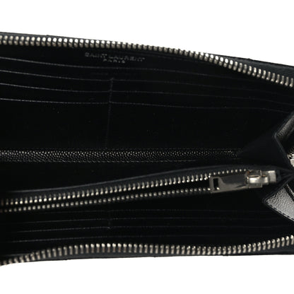 Saint Laurent Grain De Poudre Matelasse Chevron Monogram Zip Around Wallet Black 5 of 9
