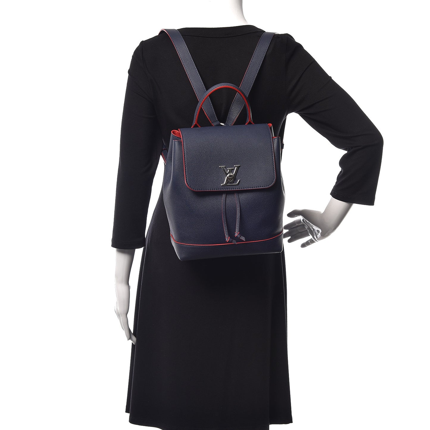 Soft Calfskin Lockme Backpack Marine Rouge
