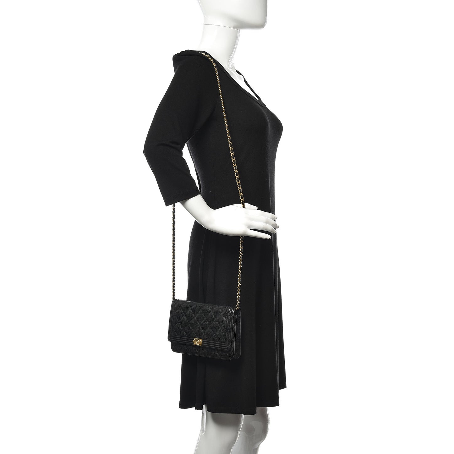 Caviar Quilted Boy Wallet On Chain WOC Black