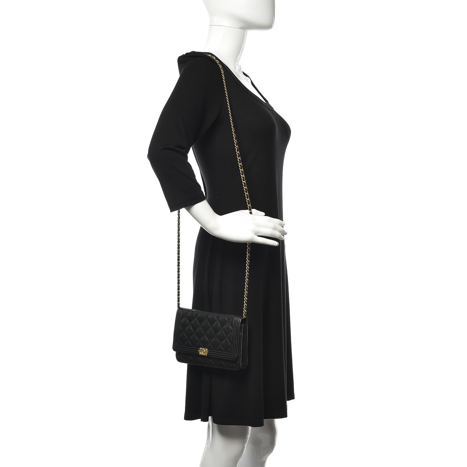 Chanel Caviar Quilted Boy Wallet On Chain WOC Black 2 of 12