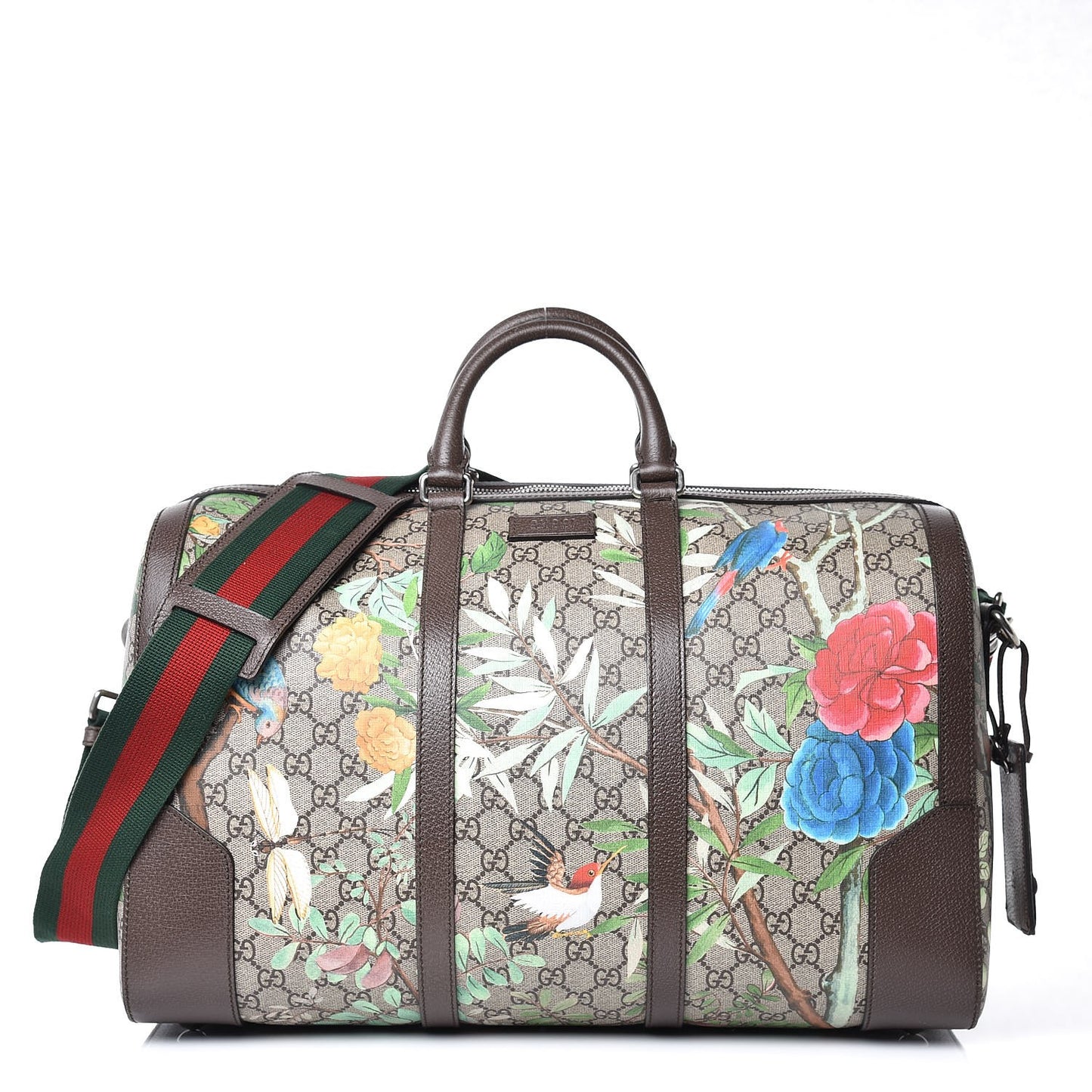 GG Supreme Monogram Tian Web Medium Duffle Beige Multicolor New Acero